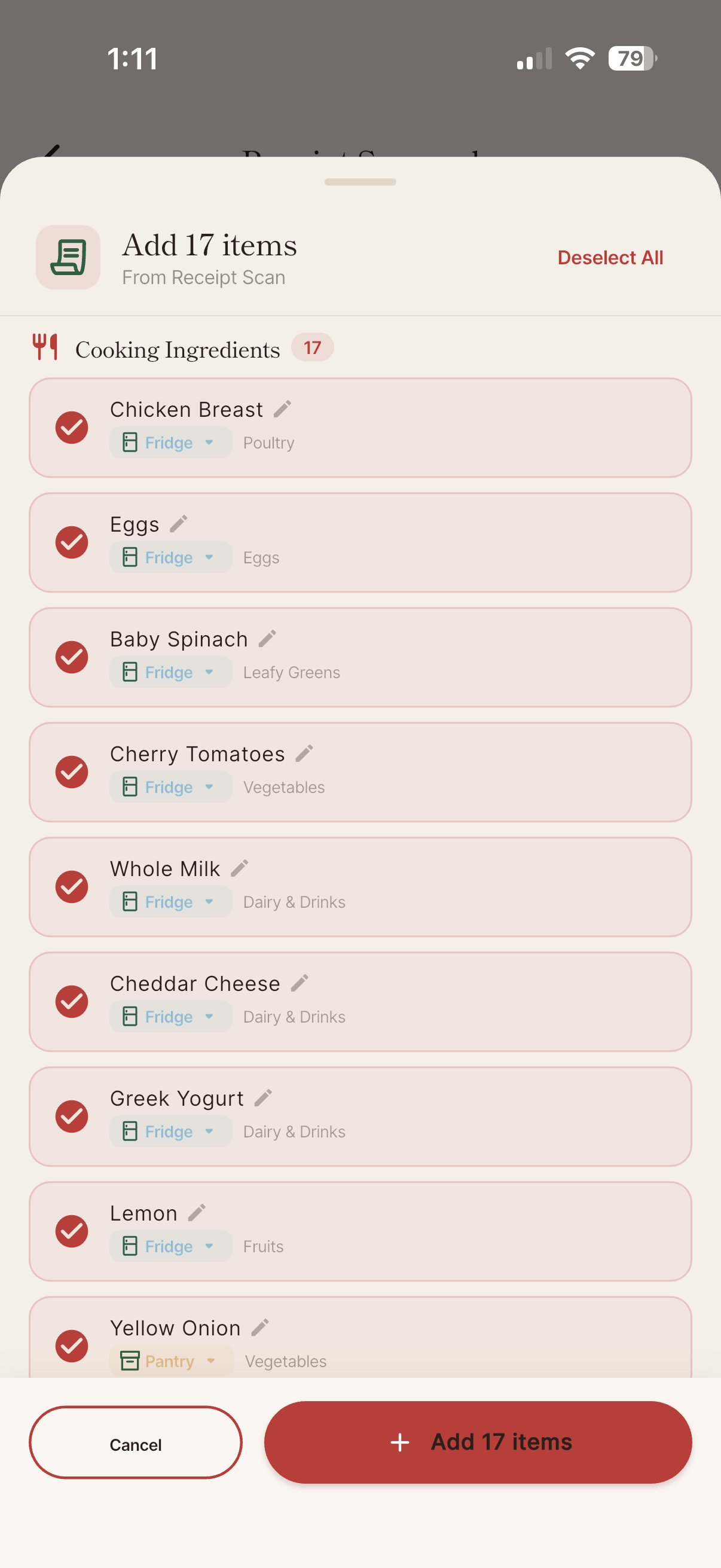 Receipt scan results